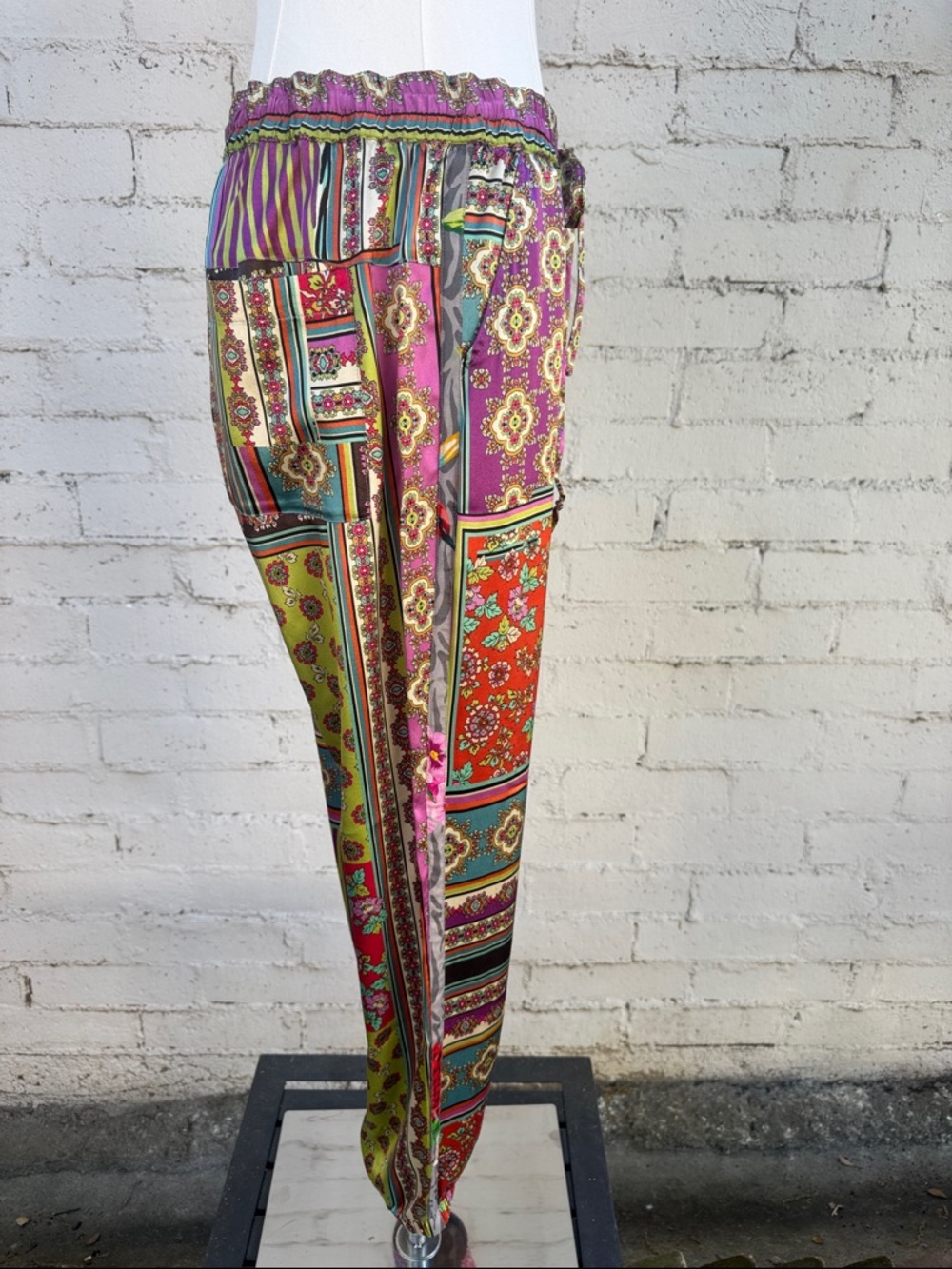 Johnny Was Presley Jogger Silk Blend Leopard Multi Patchwork Size M - Picture 4 of 8